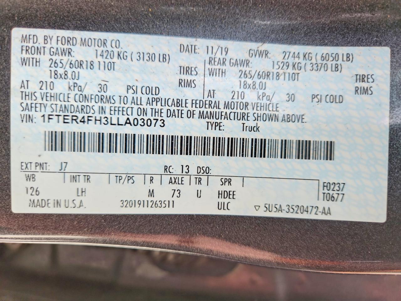 2020 Ford Ranger Xl Gray vin: 1FTER4FH3LLA03073
