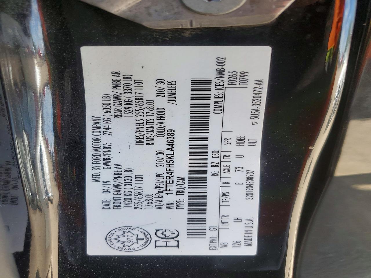 2019 Ford Ranger Xl Black vin: 1FTER4FH5KLA46389