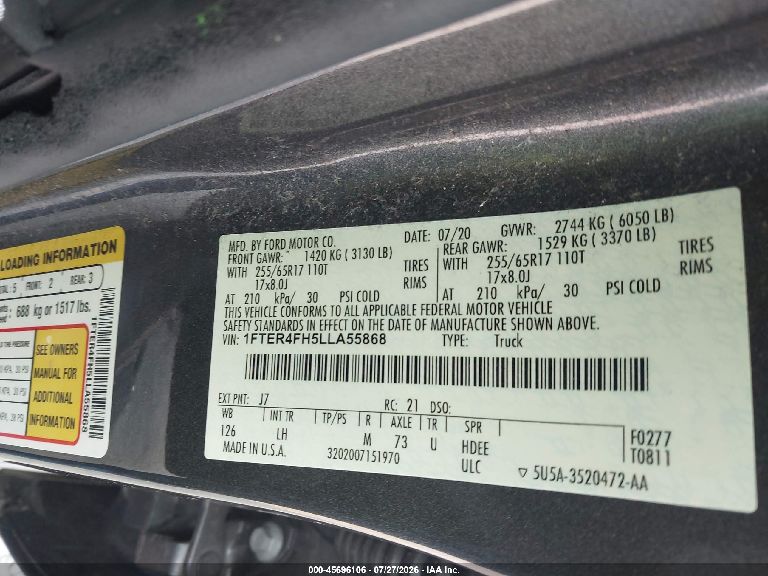 2020 Ford Ranger Xlt Gray vin: 1FTER4FH5LLA55868