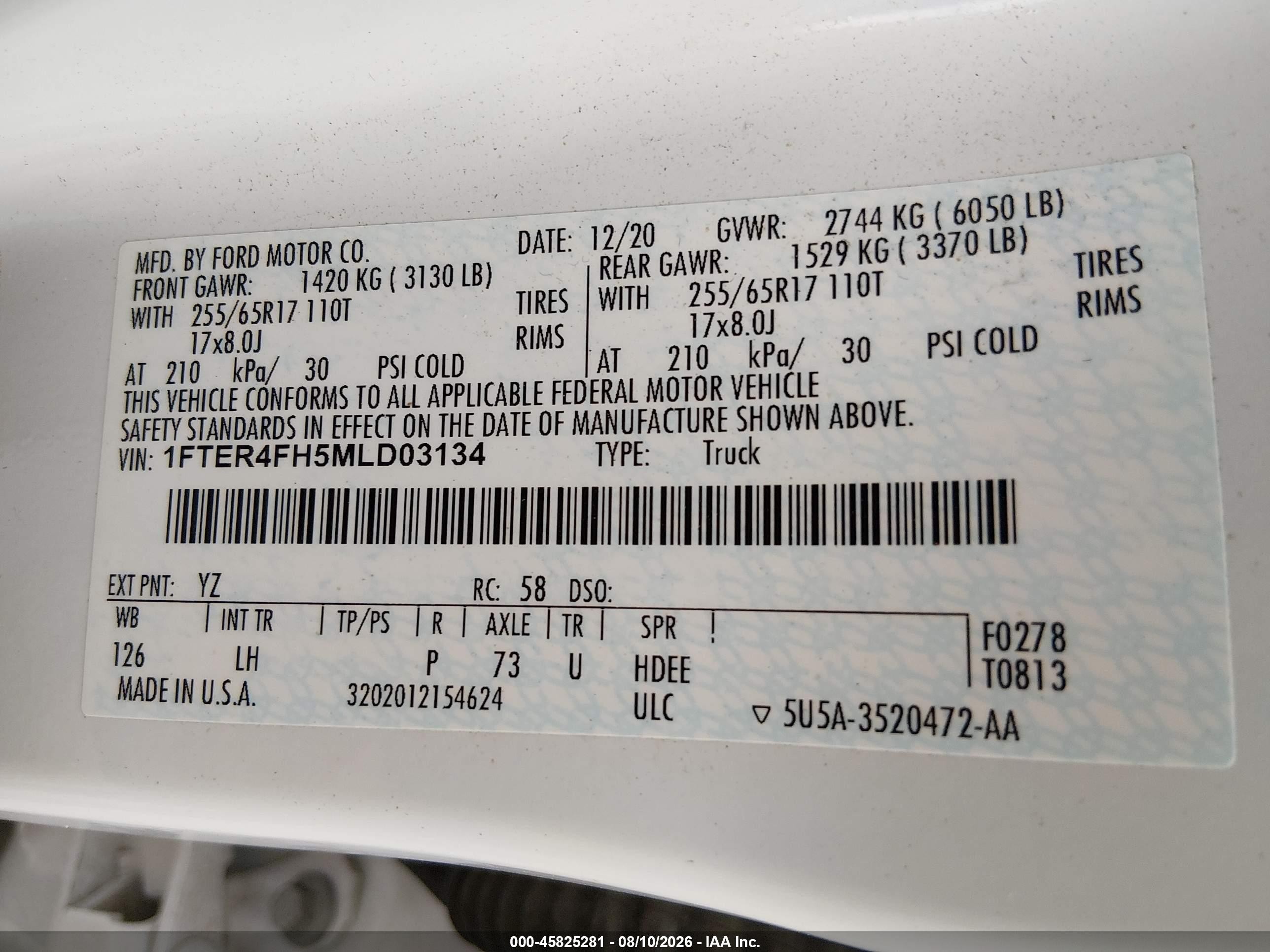 2021 Ford Ranger Xlt White vin: 1FTER4FH5MLD03134