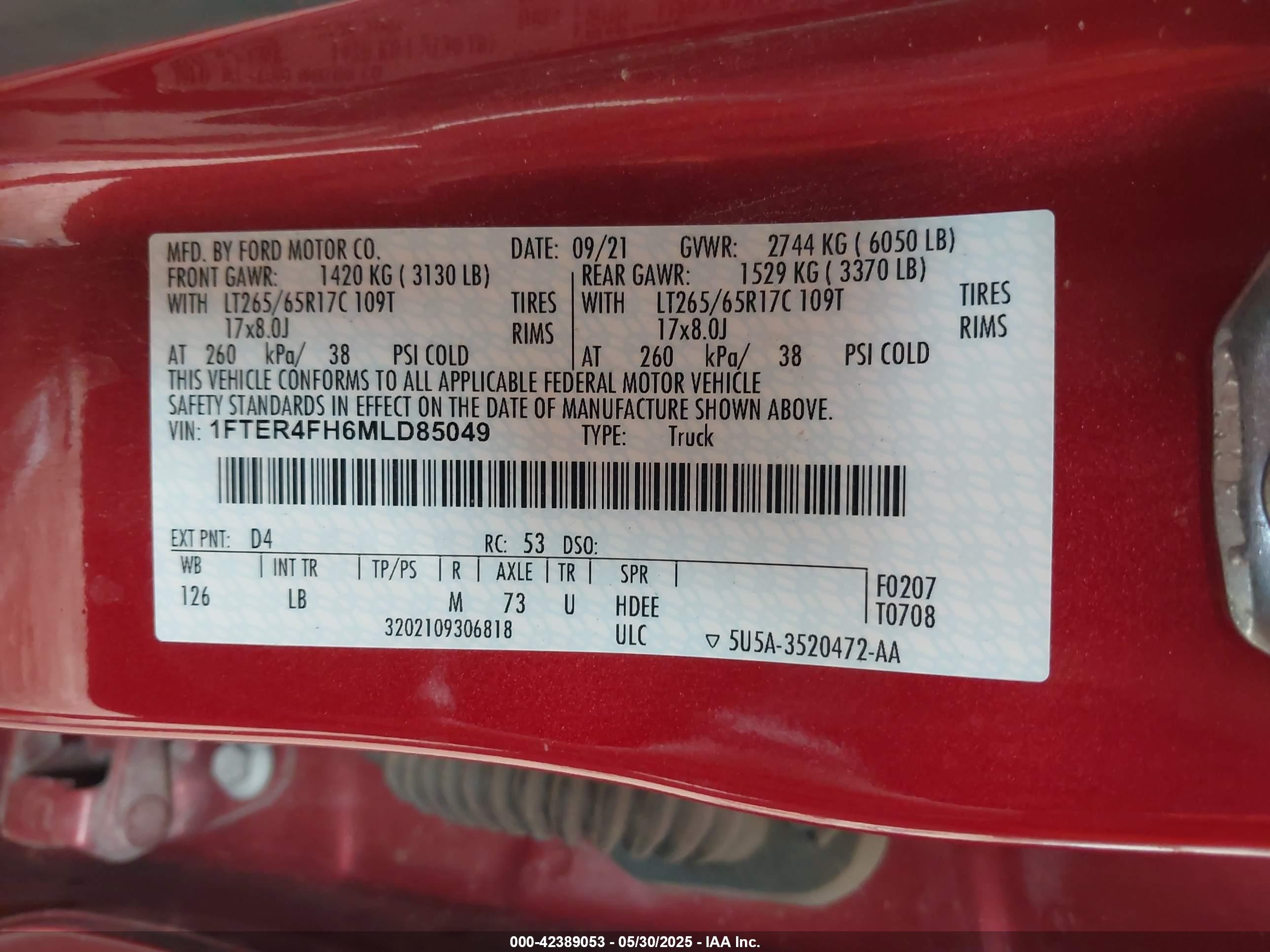 2021 Ford Ranger Xlt Red vin: 1FTER4FH6MLD85049