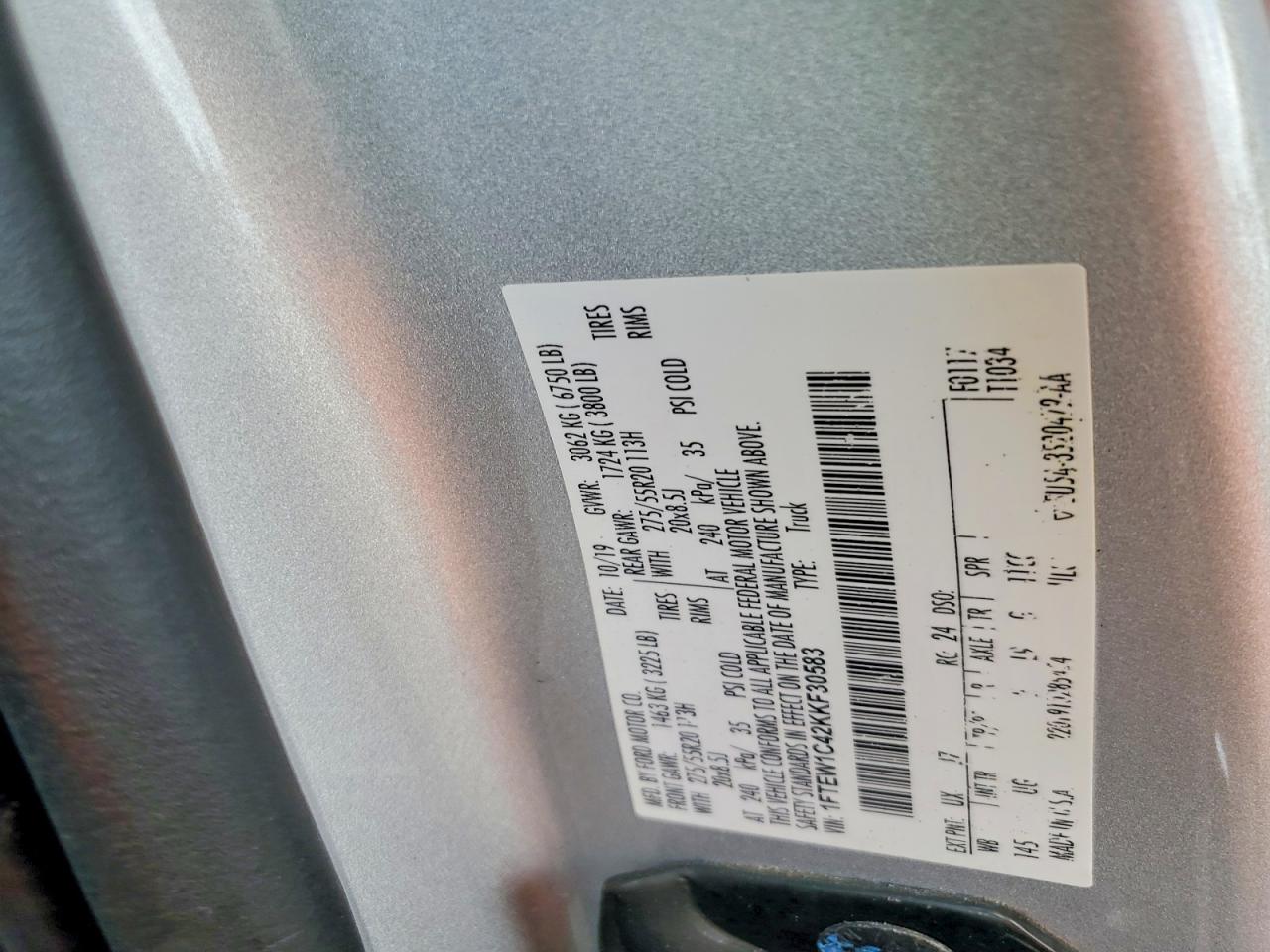 2019 Ford F150 Supercrew Silver vin: 1FTEW1C42KKF30583