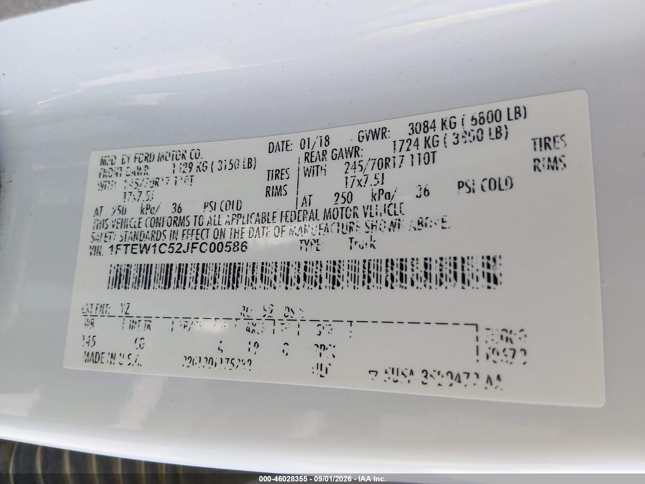 2018 Ford F-150 Xl White vin: 1FTEW1C52JFC00586