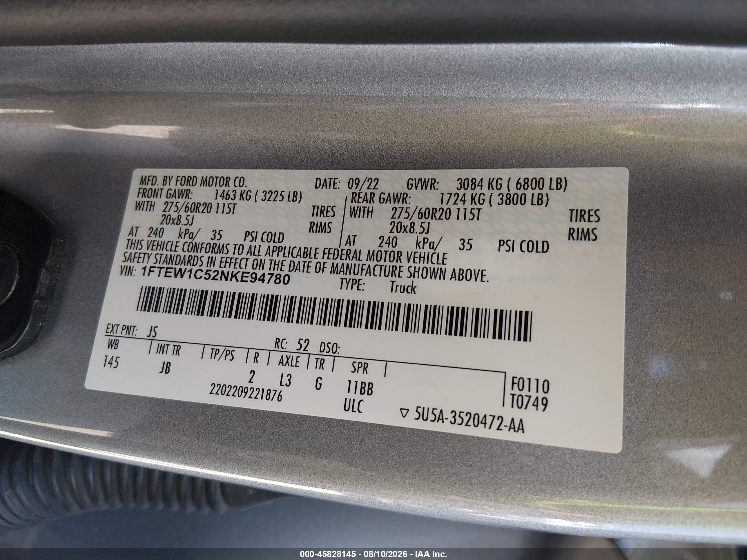 2022 Ford F-150 Xl Silver vin: 1FTEW1C52NKE94780