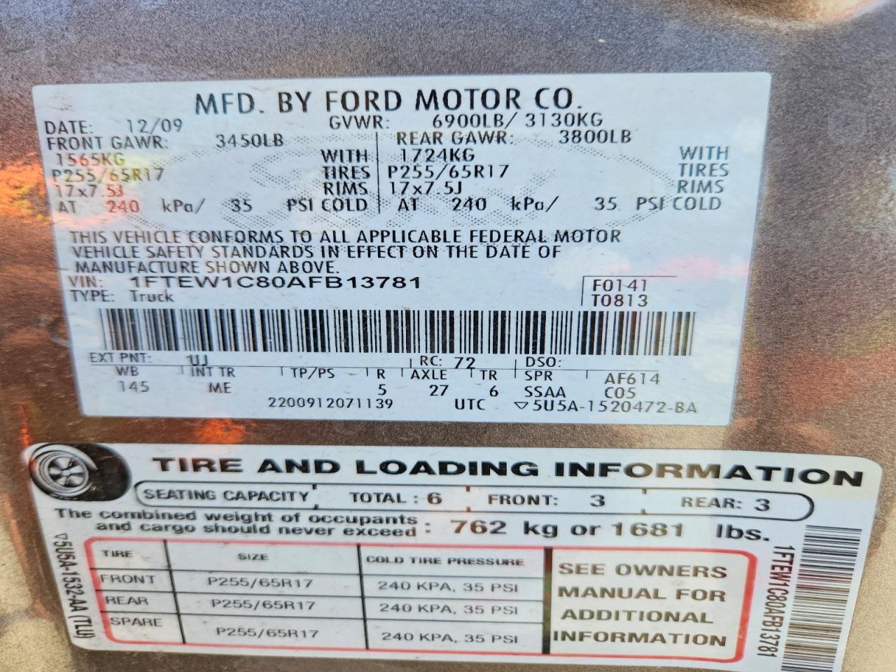 2010 Ford F150 Supercrew Gray vin: 1FTEW1C80AFB13781