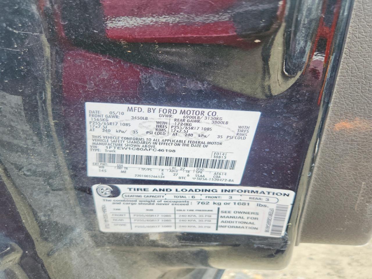 2010 Ford F150 Черный vin: 1FTEW1C80AFC46198