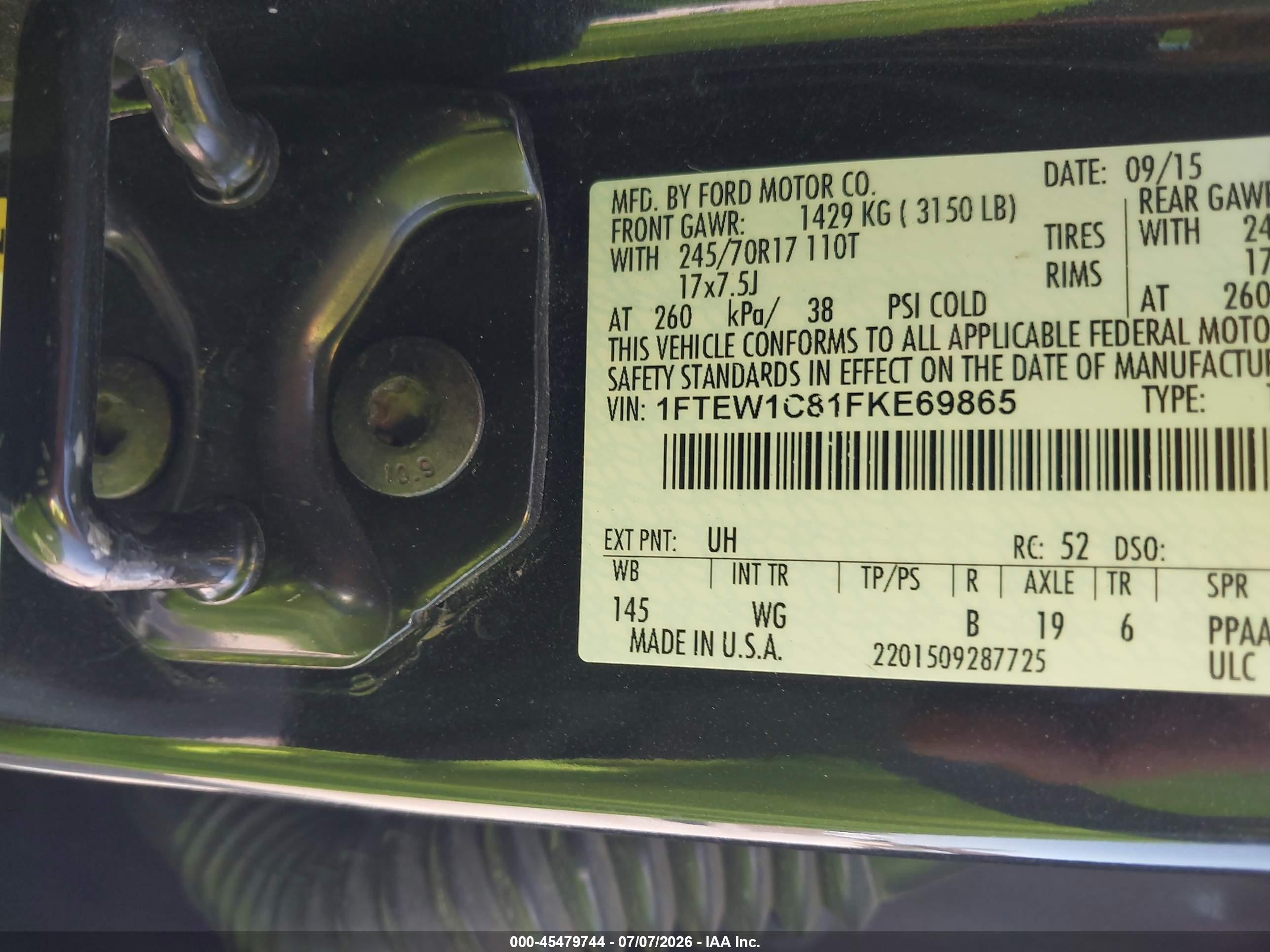 2015 Ford F-150 Xl/xlt Black vin: 1FTEW1C81FKE69865