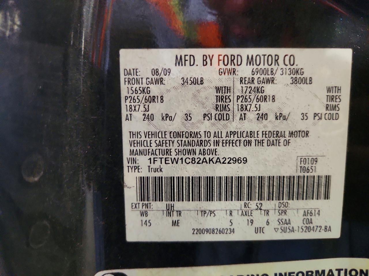 2010 Ford F150 Supercrew Black vin: 1FTEW1C82AKA22969