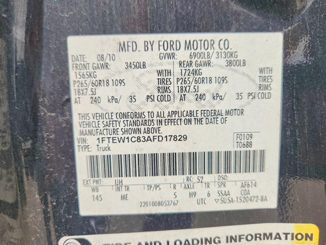 2010 Ford F150 Supercrew Black vin: 1FTEW1C83AFD17829