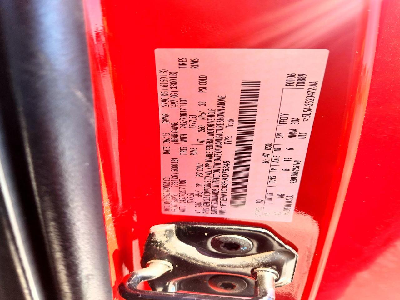 2015 Ford F150 Supercrew Red vin: 1FTEW1C83FKD76345