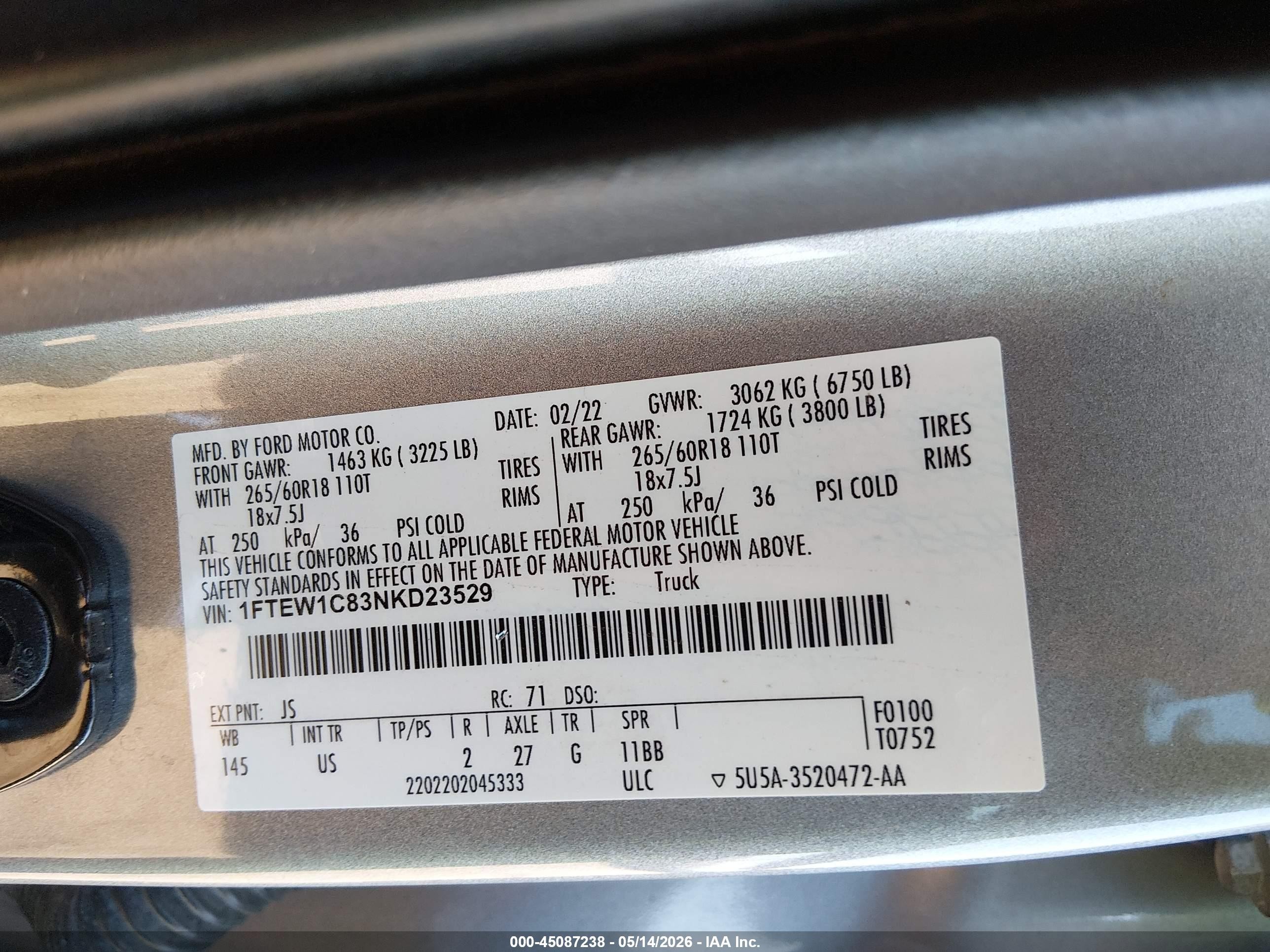 2022 Ford F-150 Xlt Серый vin: 1FTEW1C83NKD23529