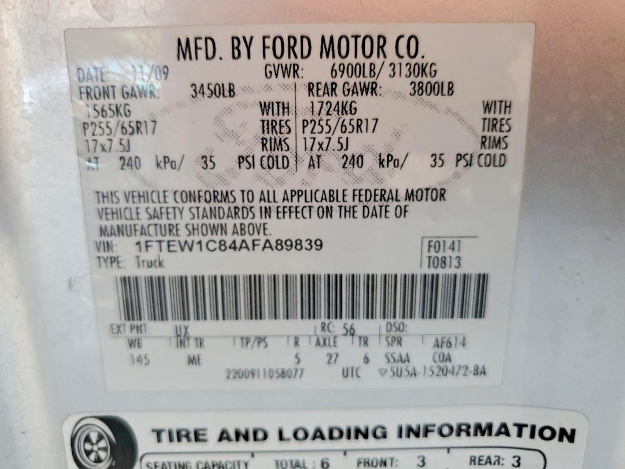 2010 Ford F150 Supercrew Silver vin: 1FTEW1C84AFA89839