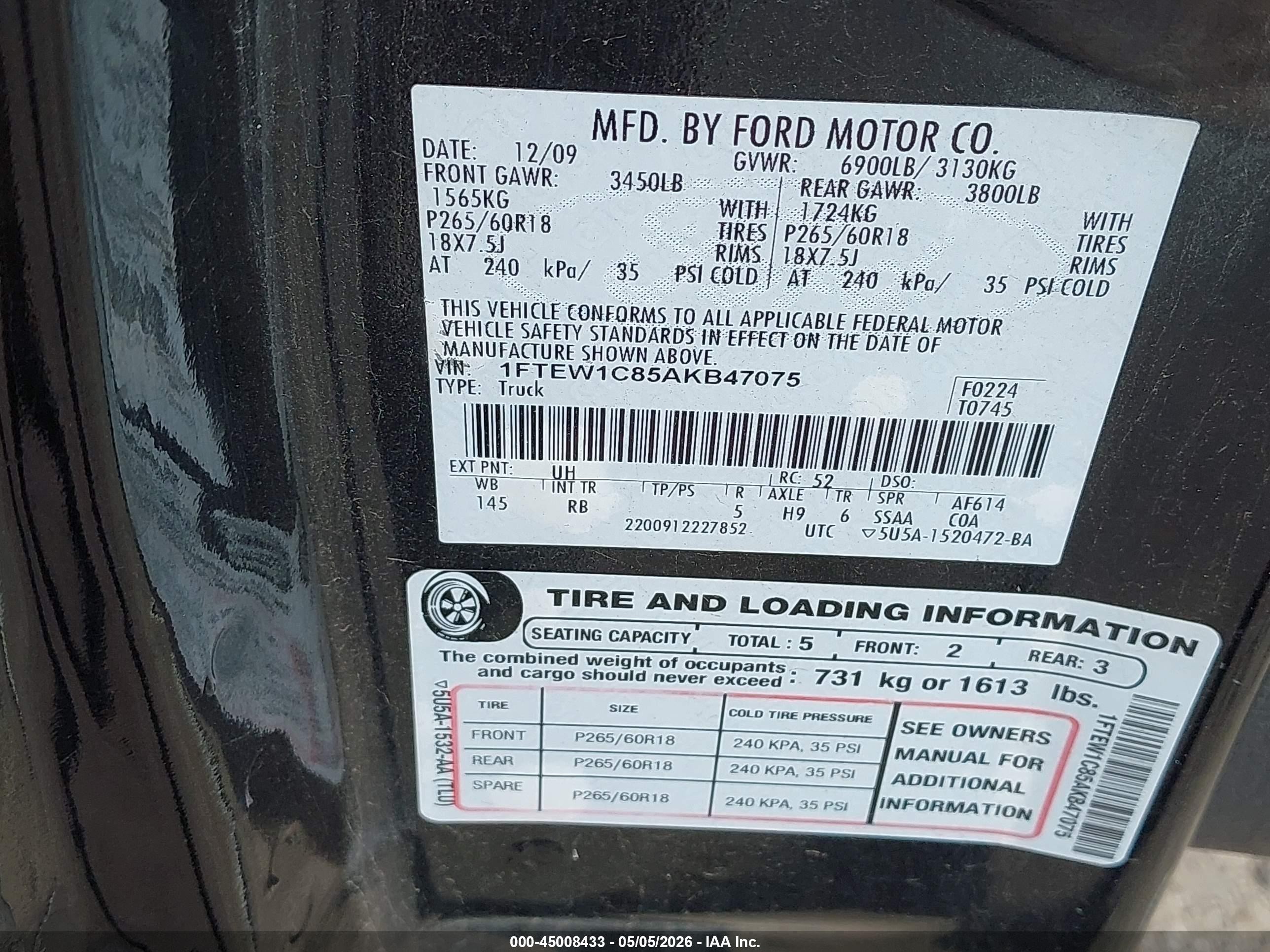 2010 Ford F-150 Fx2 Sport Black vin: 1FTEW1C85AKB47075