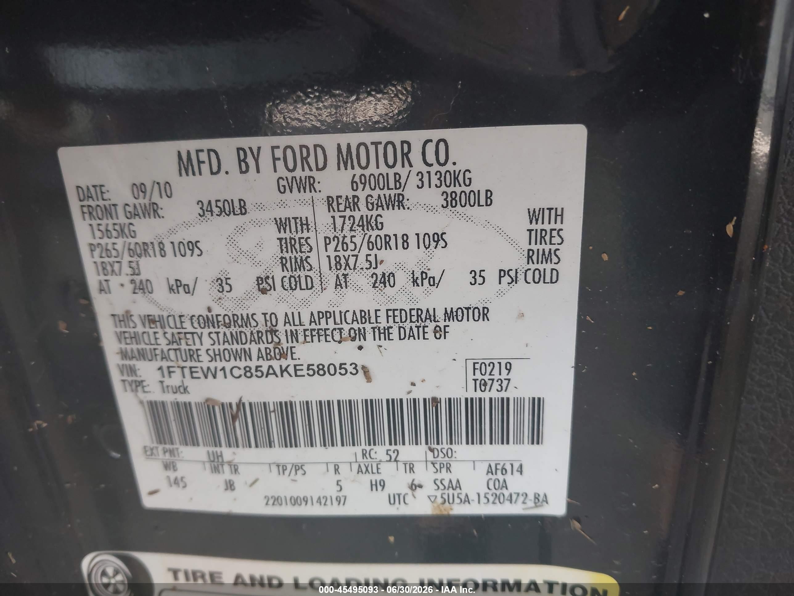 2010 Ford F-150 Fx2 Sport/xl/xlt Черный vin: 1FTEW1C85AKE58053