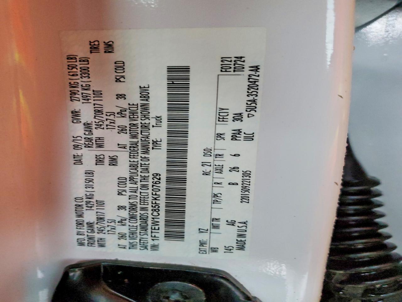 2015 Ford F150 Supercrew White vin: 1FTEW1C85FKF07629