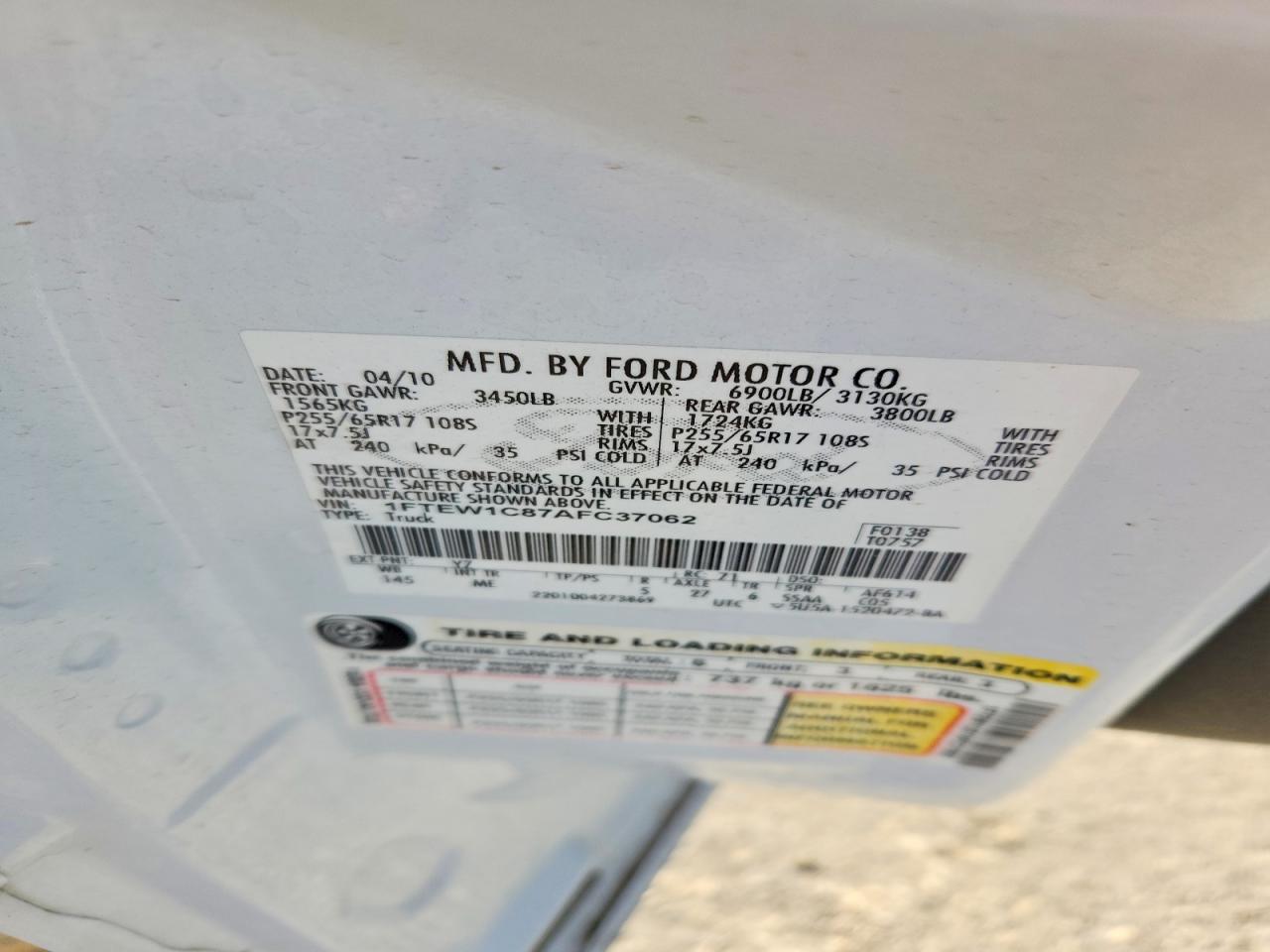 2010 Ford F150 Supercrew Белый vin: 1FTEW1C87AFC37062