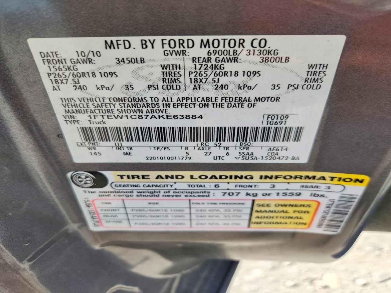 2010 Ford F150 Supercrew Серый vin: 1FTEW1C87AKE63884
