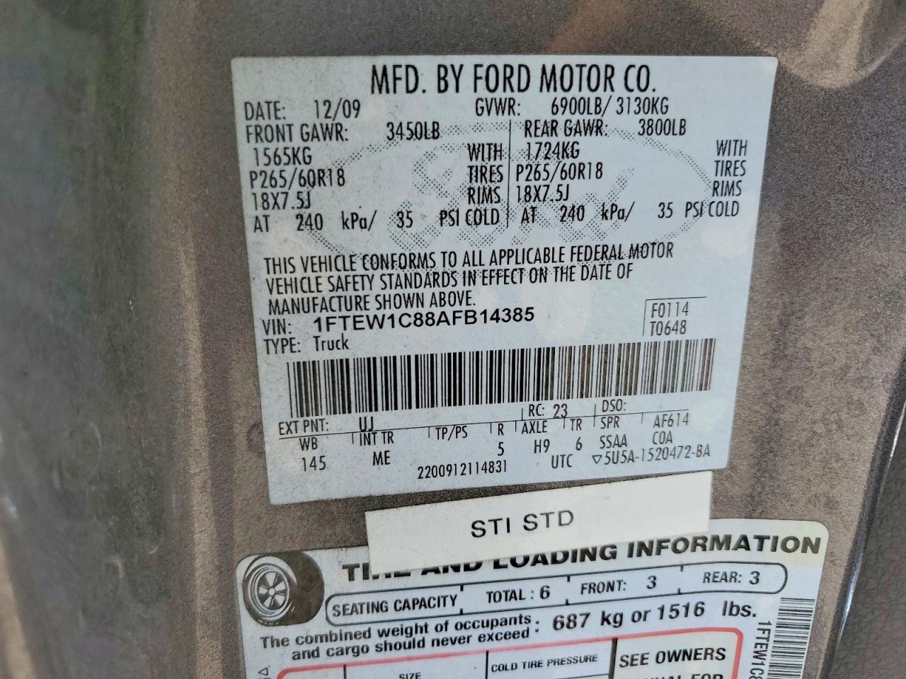 2010 Ford F150 Supercrew Silver vin: 1FTEW1C88AFB14385