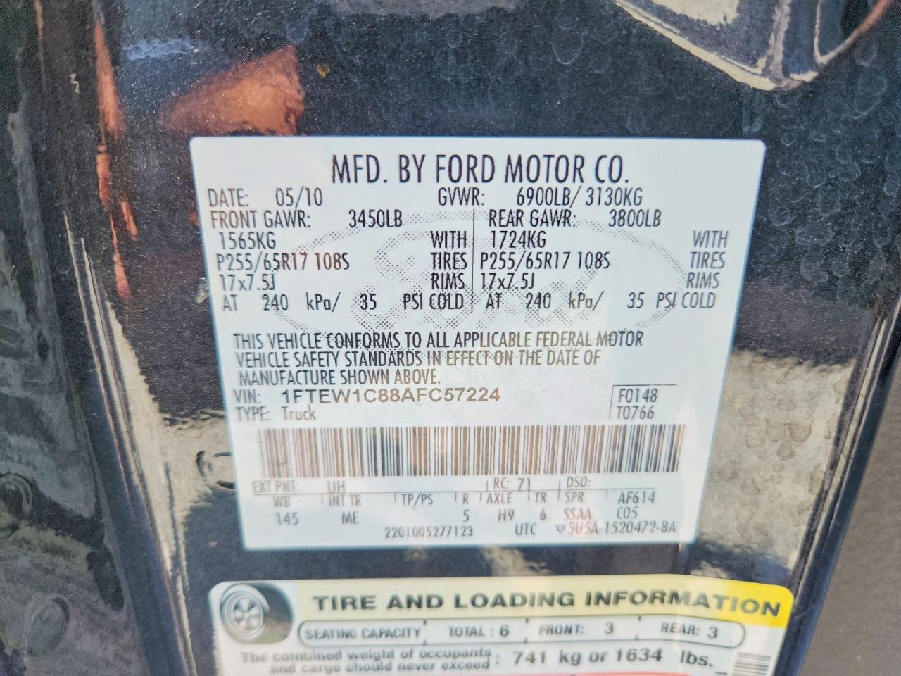 2010 Ford F150 Supercrew Black vin: 1FTEW1C88AFC57224