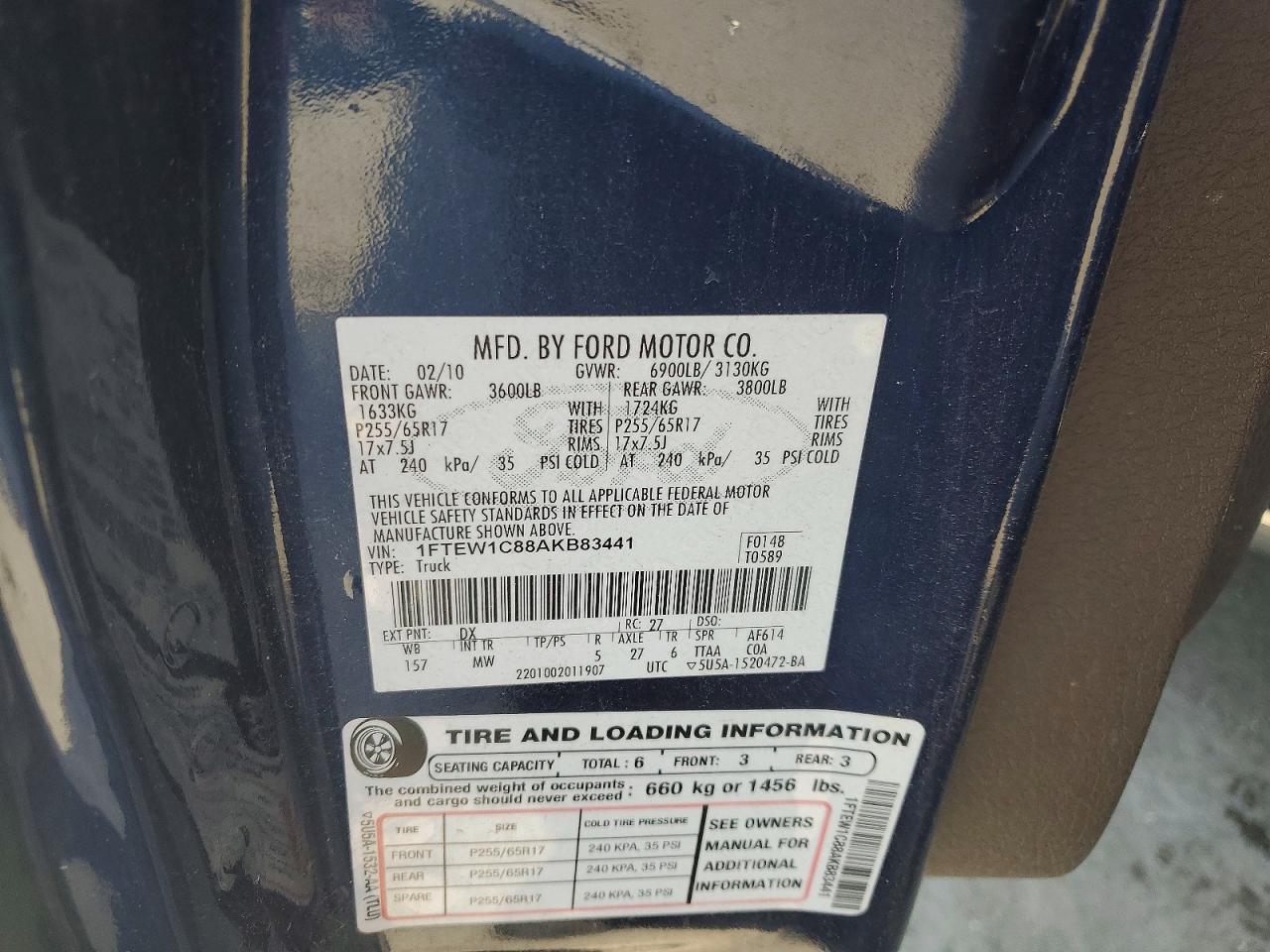 2010 Ford F150 Supercrew Blue vin: 1FTEW1C88AKB83441