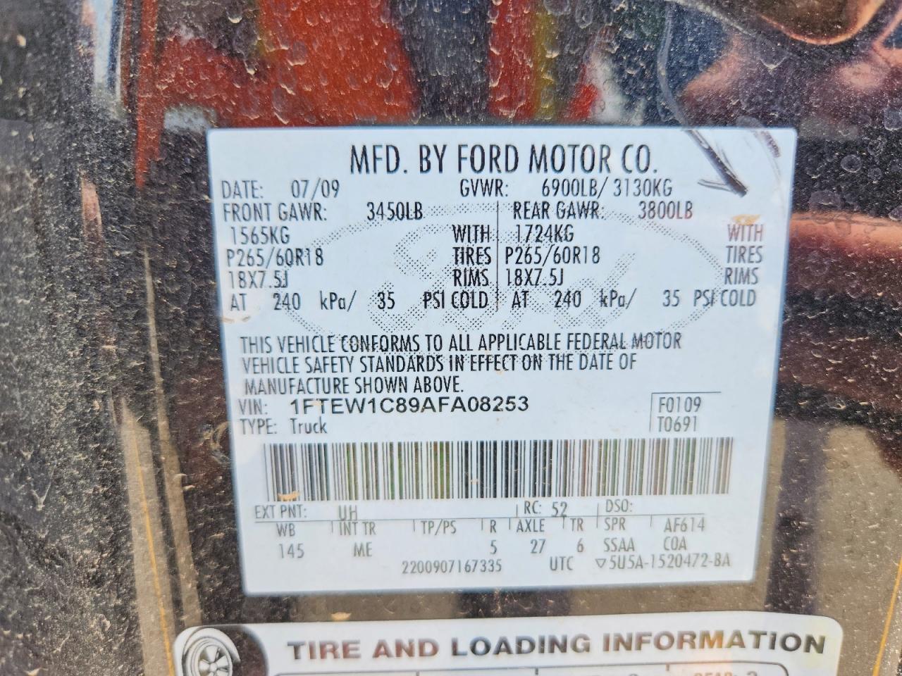 2010 Ford F150 Supercrew Black vin: 1FTEW1C89AFA08253