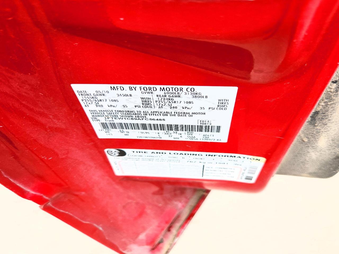 2010 Ford F150 Supercrew Red vin: 1FTEW1C89AFC56485