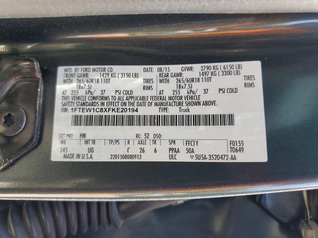 2015 Ford F150 Supercrew Gray vin: 1FTEW1C8XFKE20194