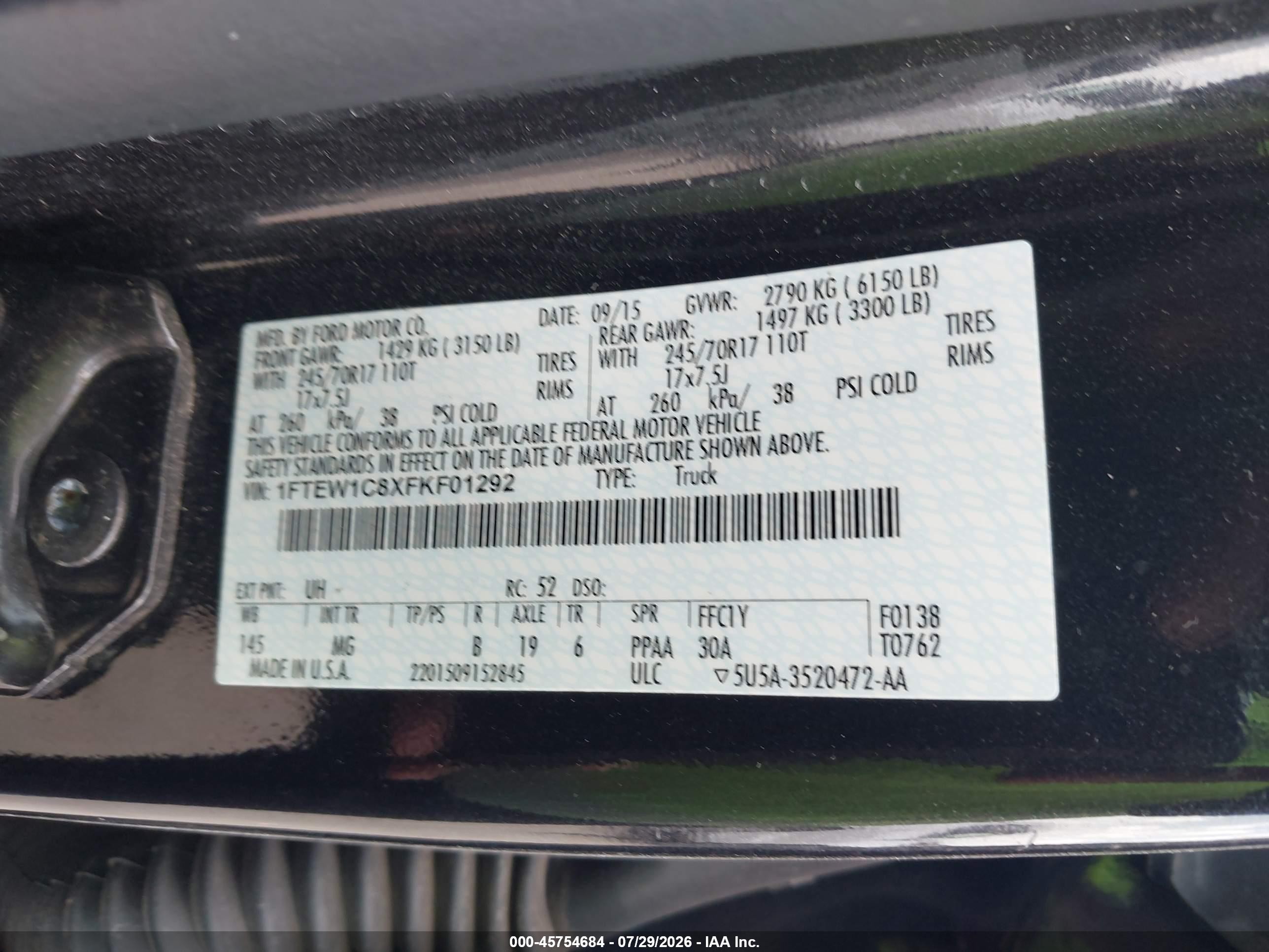 2015 Ford F-150 Xlt Black vin: 1FTEW1C8XFKF01292