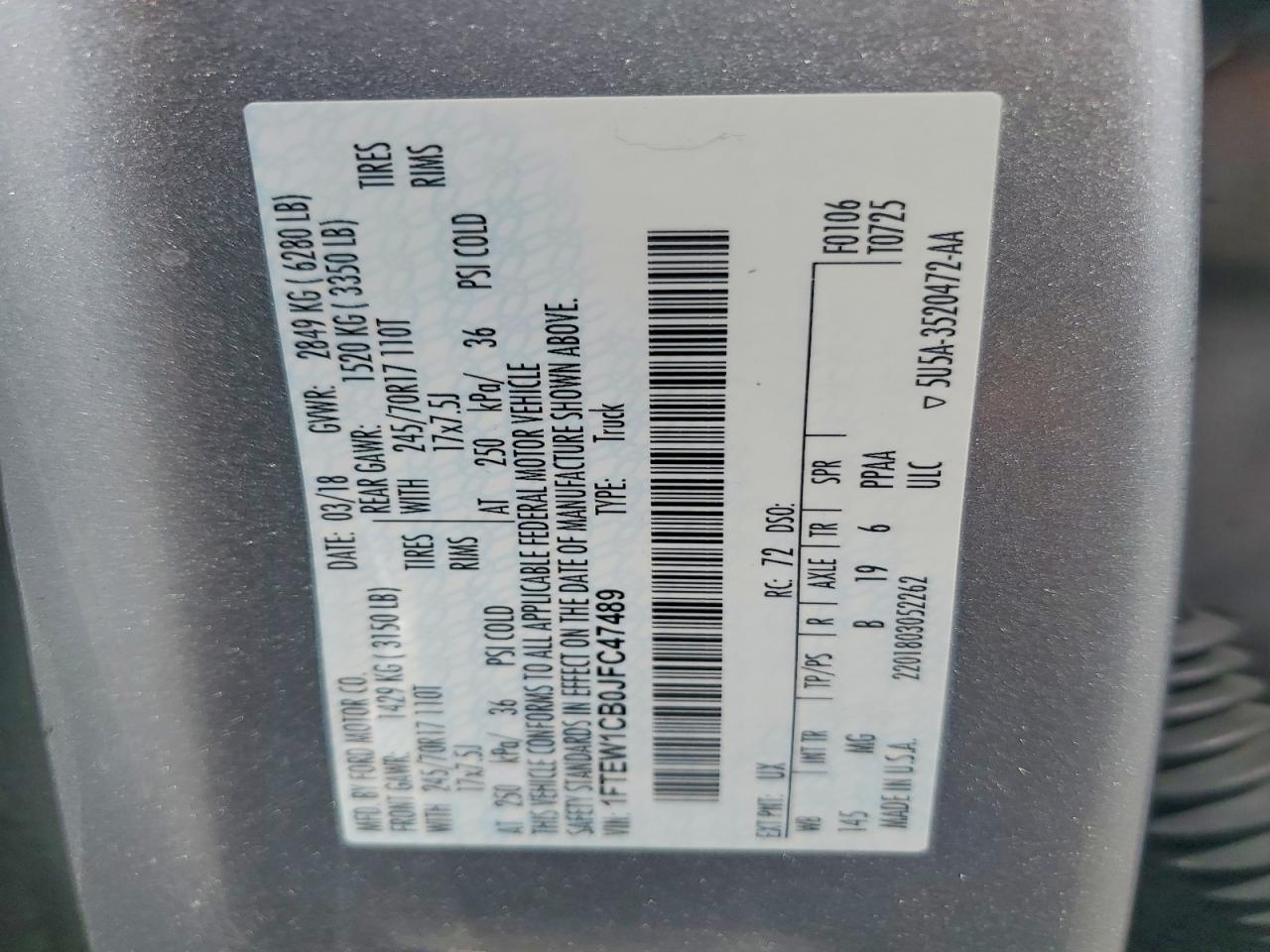 2018 Ford F150 Supercrew Silver vin: 1FTEW1CB0JFC47489