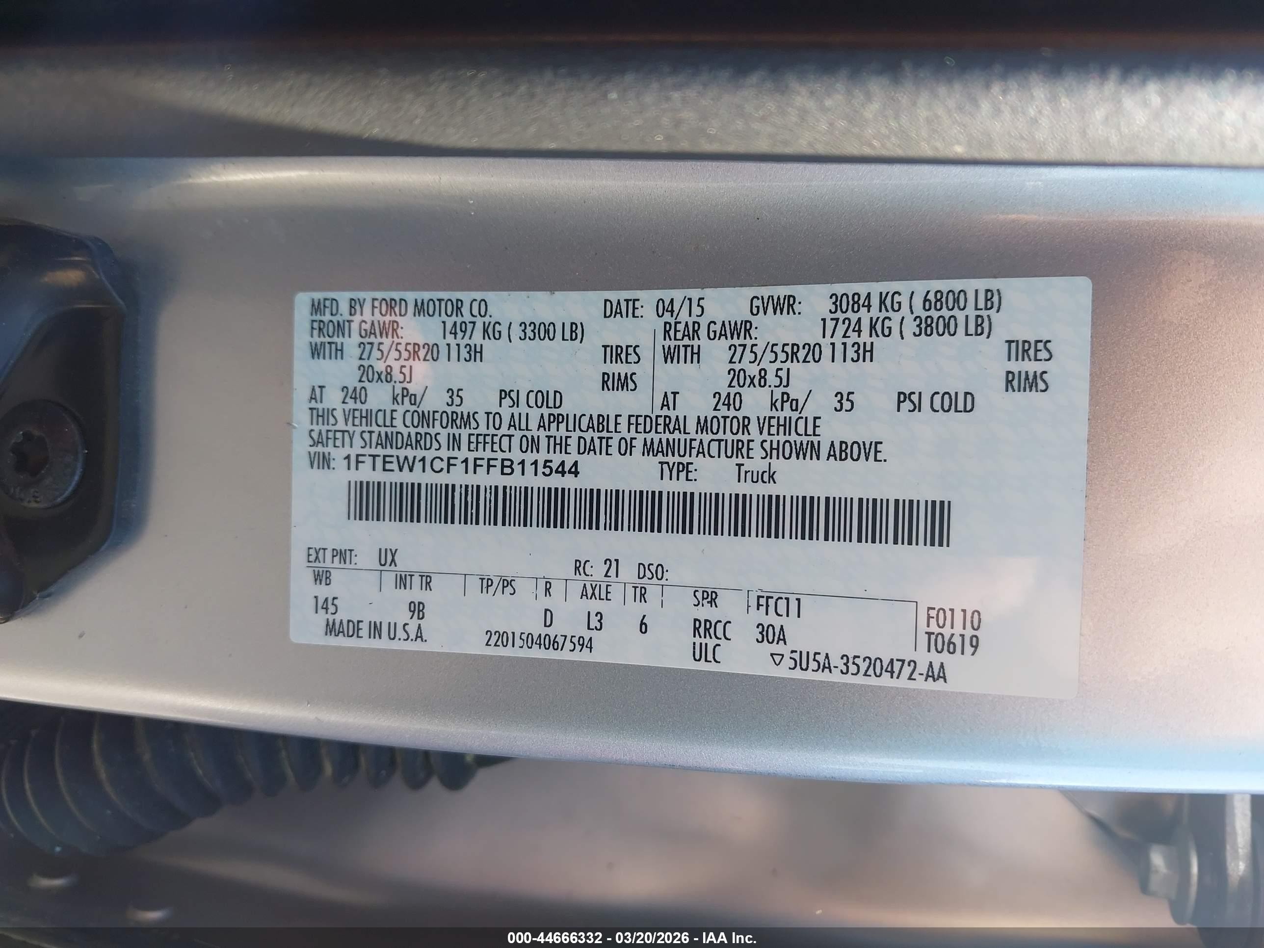 2015 Ford F-150 Platinum Silver vin: 1FTEW1CF1FFB11544