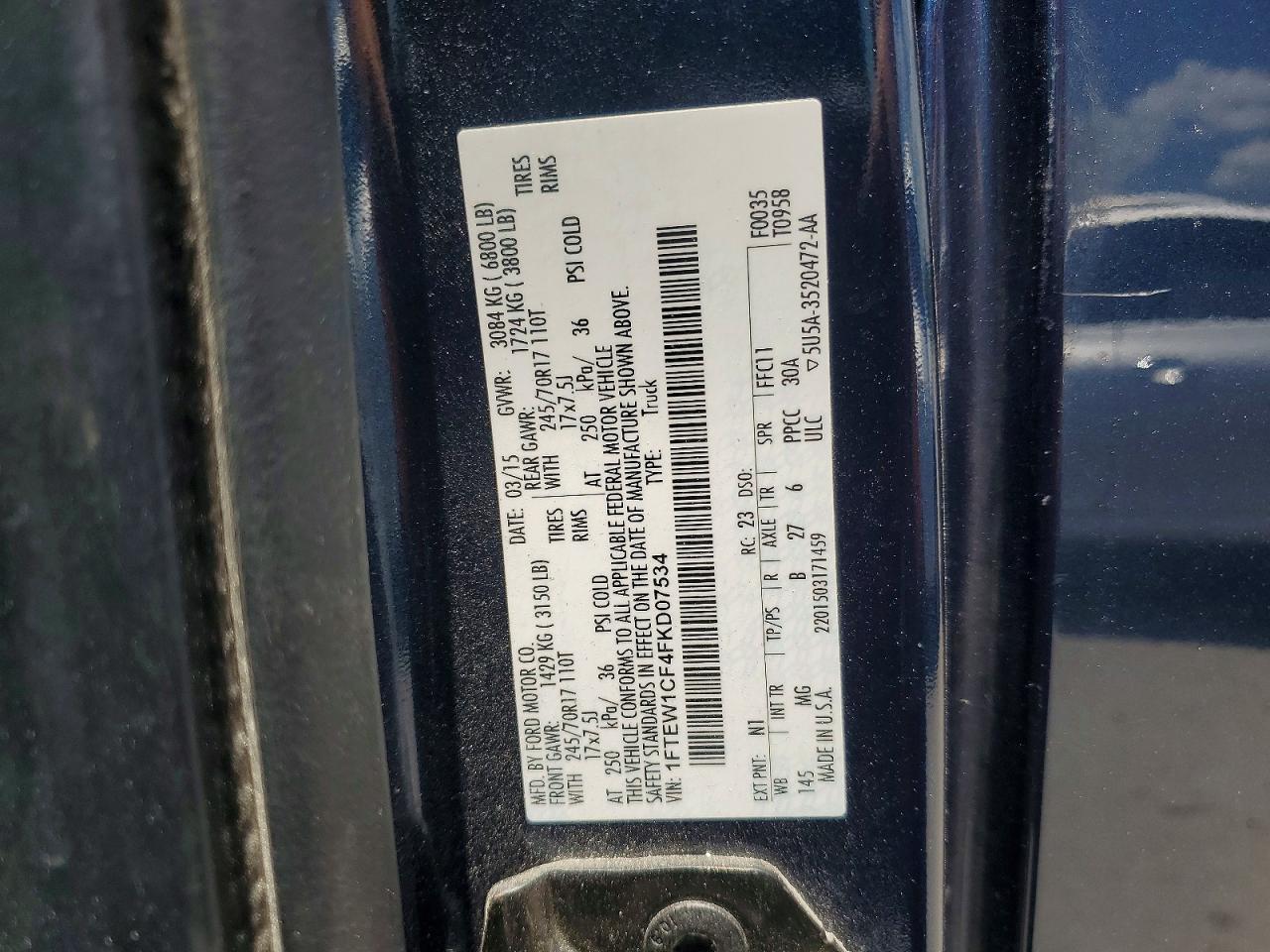 2015 Ford F150 Supercrew Blue vin: 1FTEW1CF4FKD07534