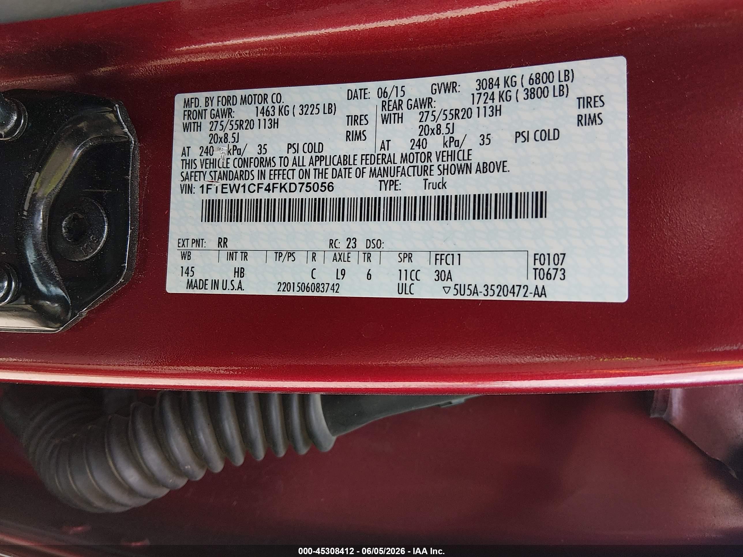2015 Ford F-150 Lariat Red vin: 1FTEW1CF4FKD75056
