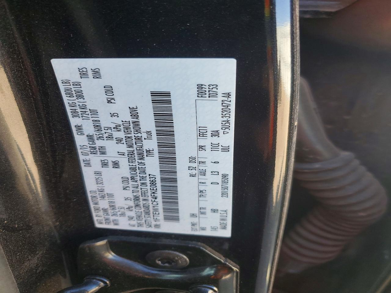 2015 Ford F150 Supercrew Black vin: 1FTEW1CF4FKE08637