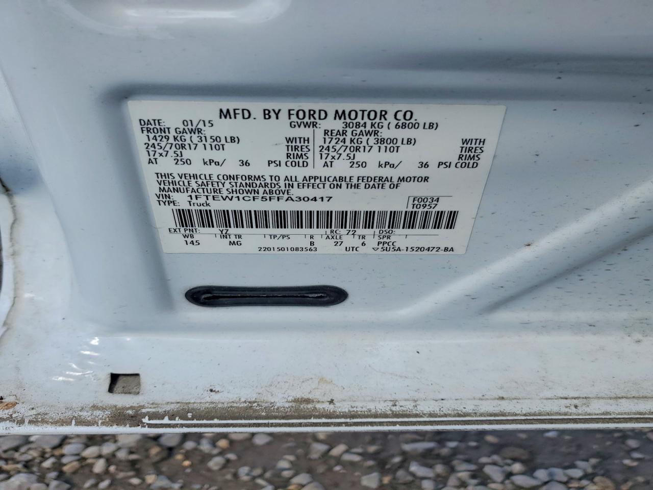 2015 Ford F 150 White vin: 1FTEW1CF5FFA30417