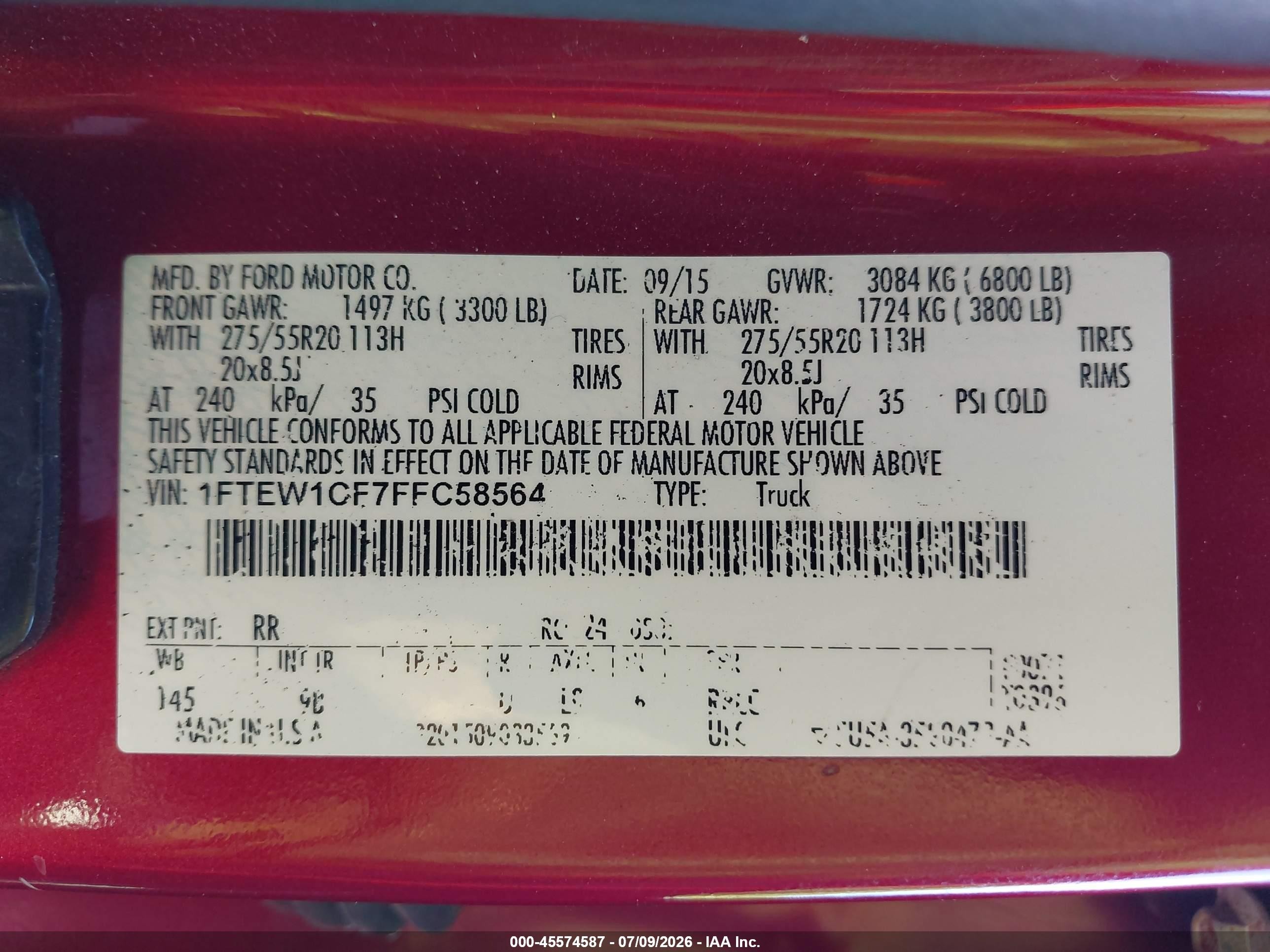 2015 Ford F-150 Platinum Red vin: 1FTEW1CF7FFC58564