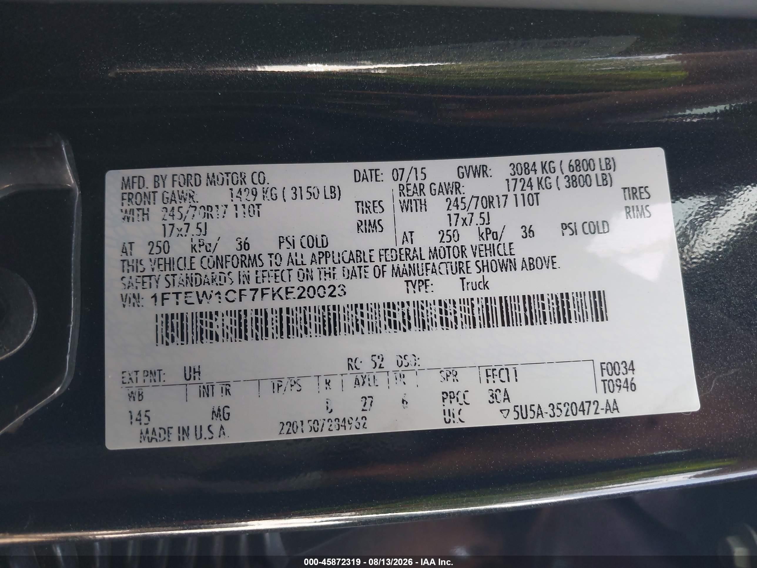 2015 Ford F-150 Xlt Black vin: 1FTEW1CF7FKE20023
