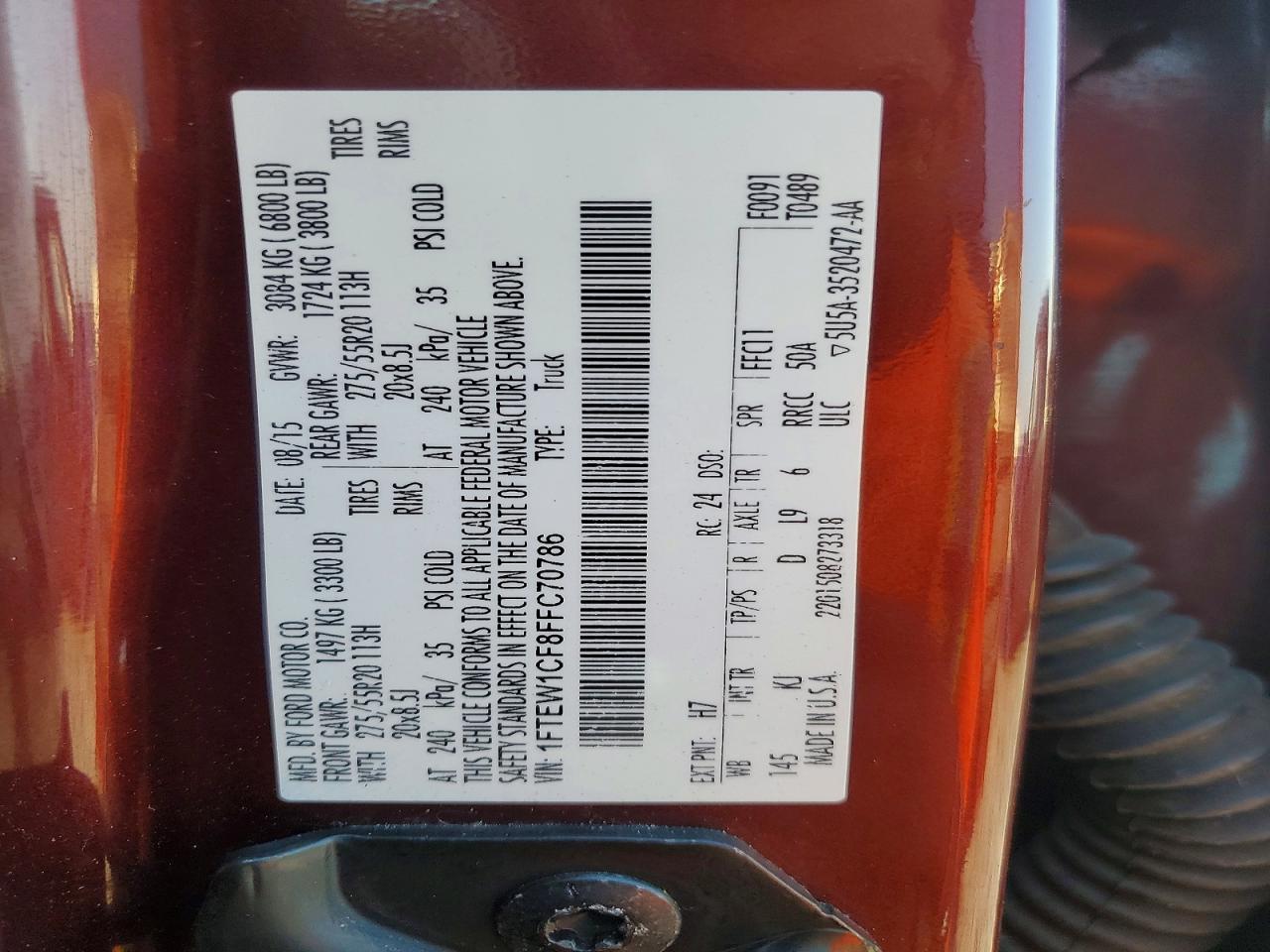 2015 Ford F150 Supercrew Burgundy vin: 1FTEW1CF8FFC70786