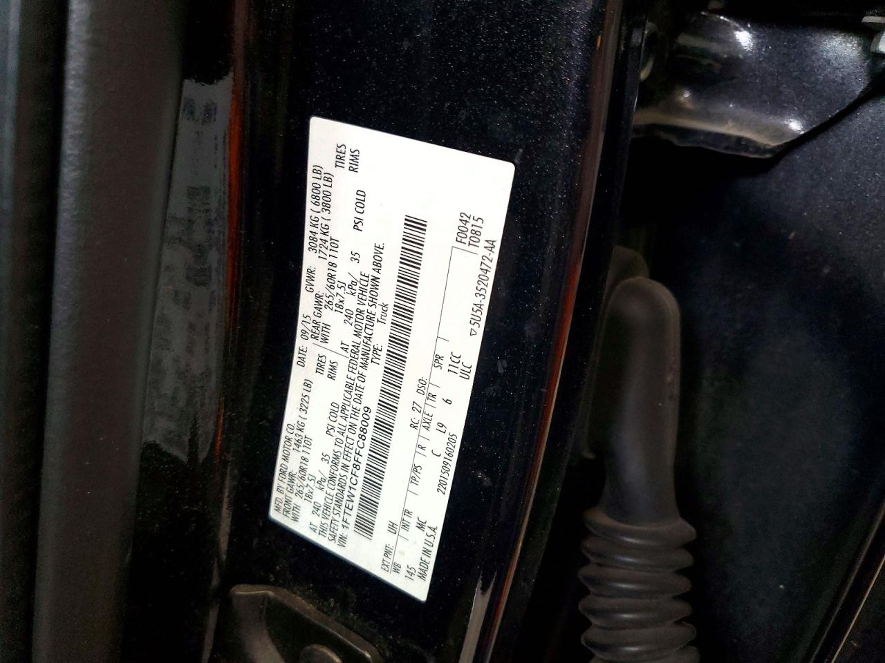 2015 Ford F150 Supercrew Black vin: 1FTEW1CF8FFC88009
