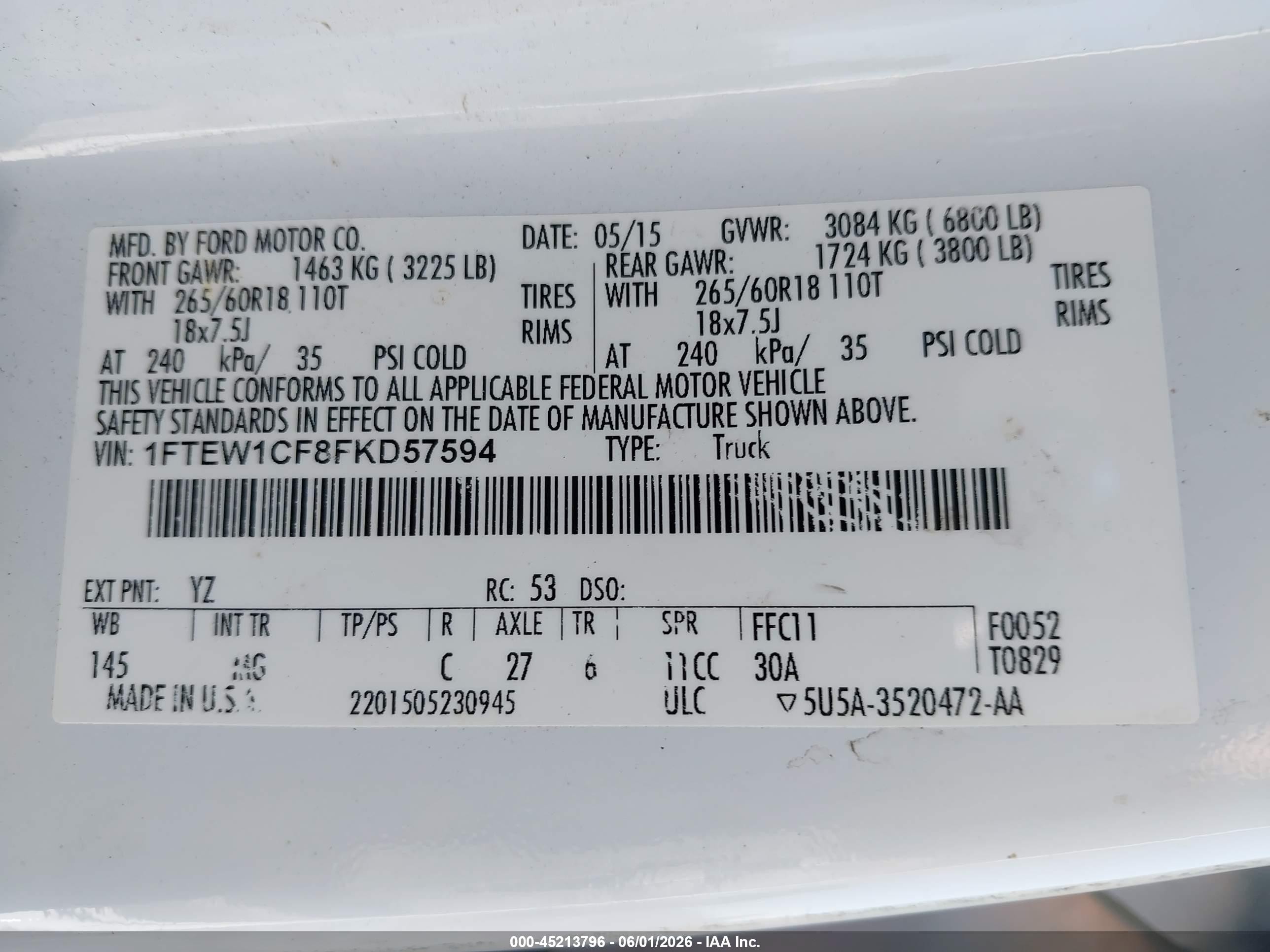 2015 Ford F-150 Xlt Белый vin: 1FTEW1CF8FKD57594