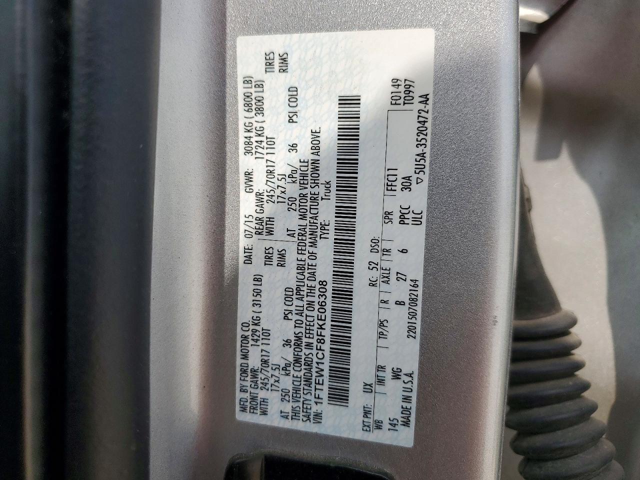 2015 Ford F150 Supercrew Silver vin: 1FTEW1CF8FKE06308