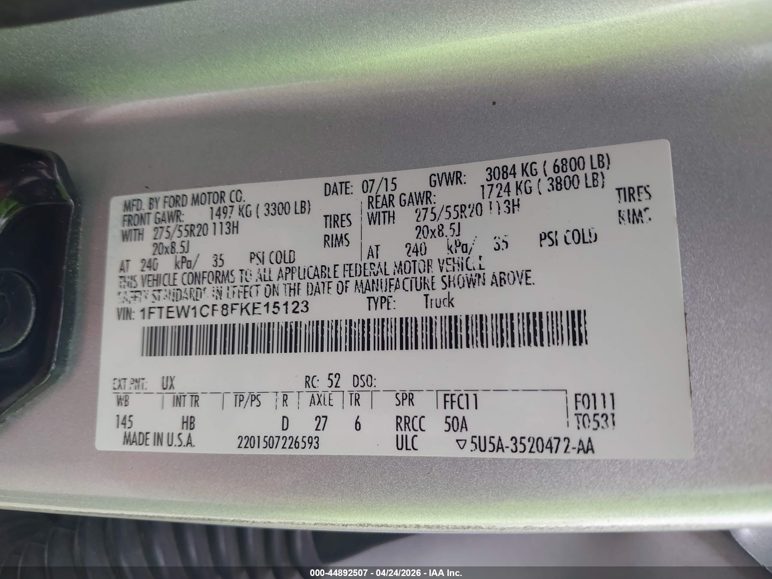 2015 Ford F-150 Lariat Silver vin: 1FTEW1CF8FKE15123