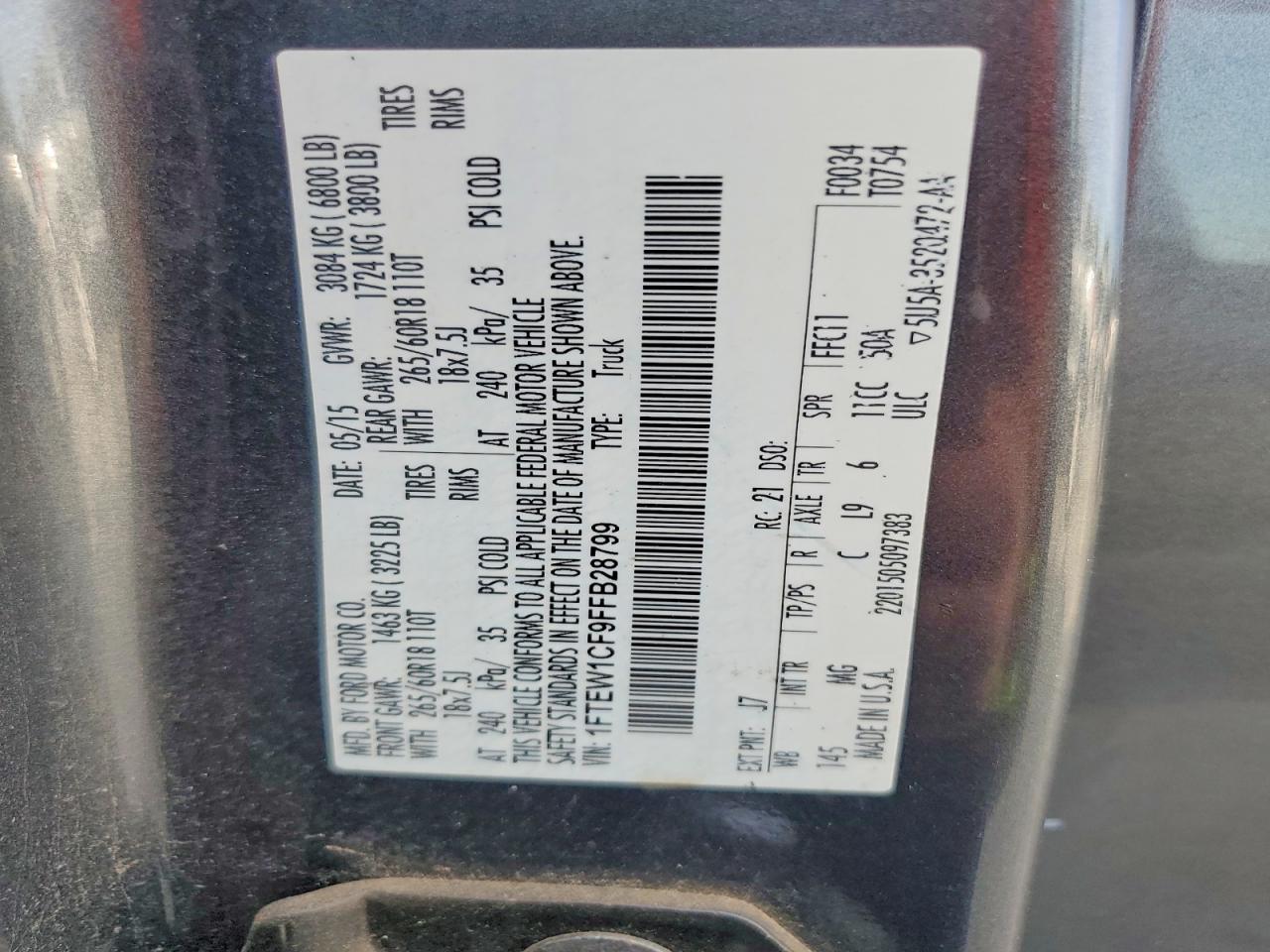 2015 Ford F150 Supercrew Gray vin: 1FTEW1CF9FFB28799