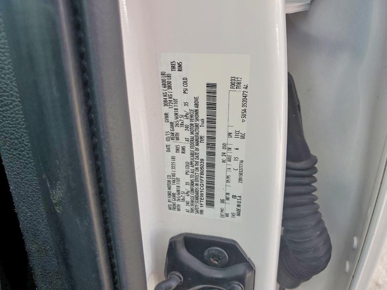 2015 Ford F150 Supercrew White vin: 1FTEW1CG1FFB05039
