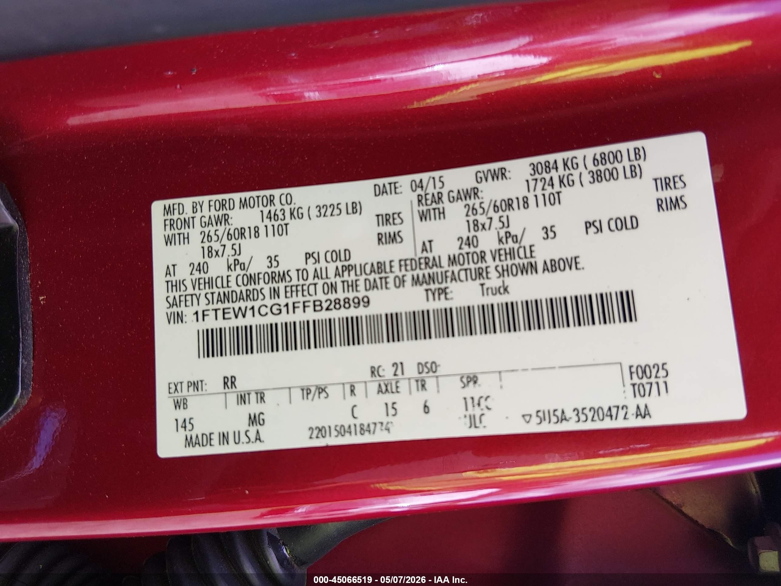 2015 Ford F-150 Xlt Red vin: 1FTEW1CG1FFB28899