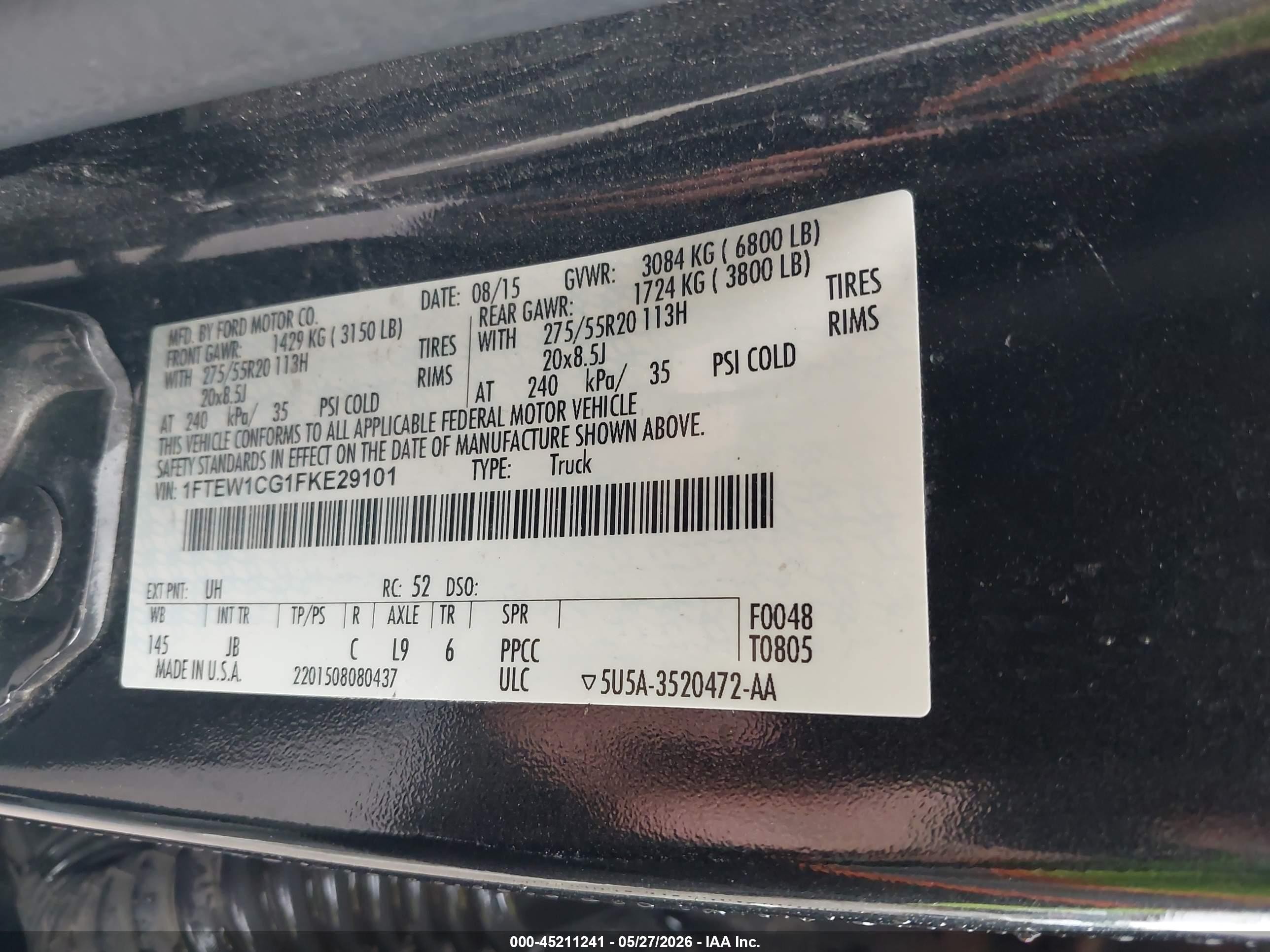 2015 Ford F-150 Xlt Черный vin: 1FTEW1CG1FKE29101