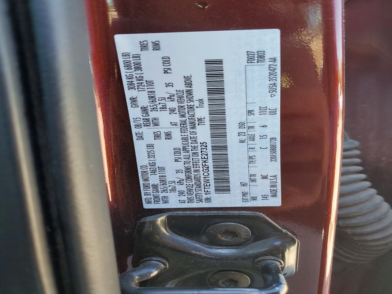 2015 Ford F150 Supercrew Maroon vin: 1FTEW1CG2FKE27325