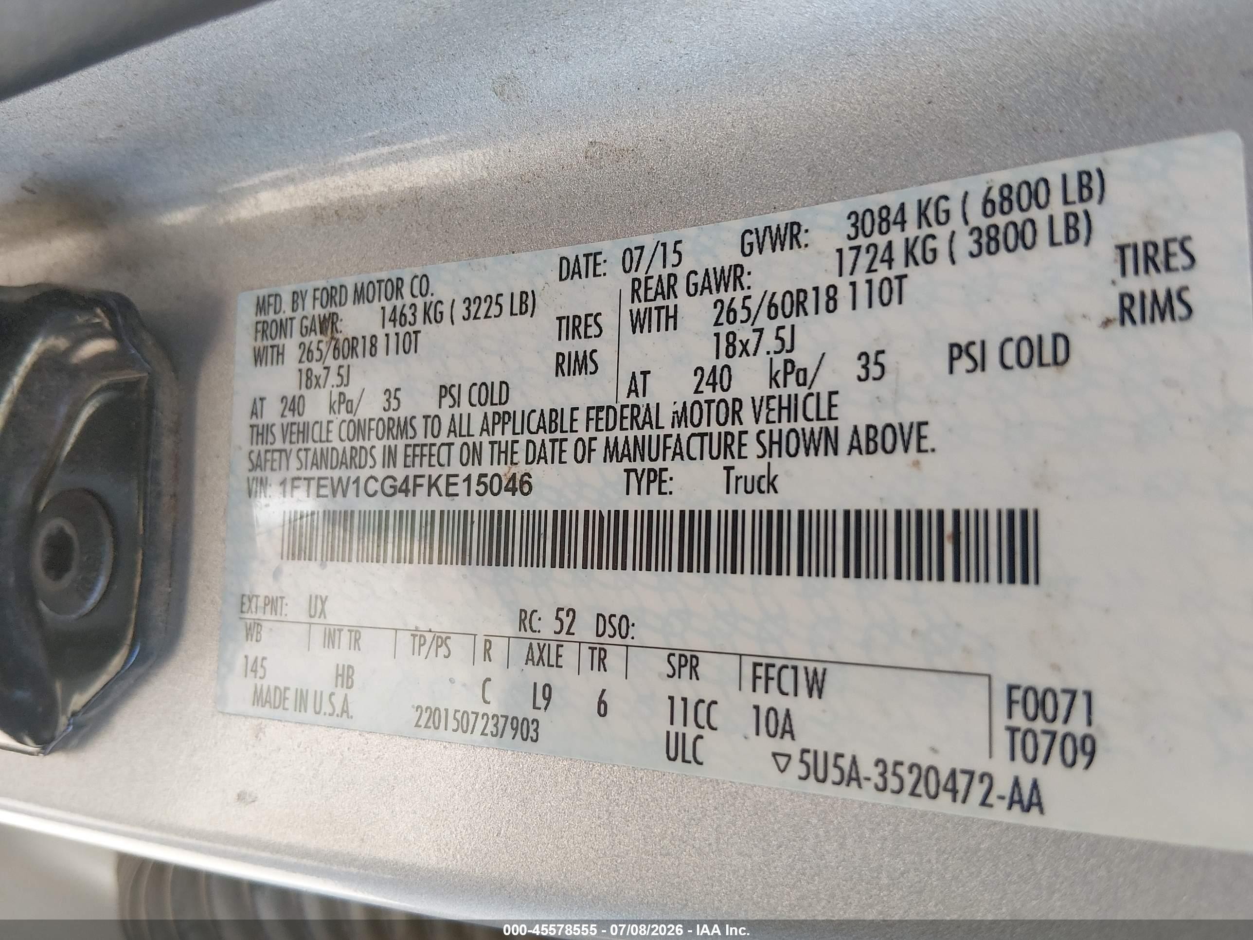 2015 Ford F-150 Lariat Silver vin: 1FTEW1CG4FKE15046