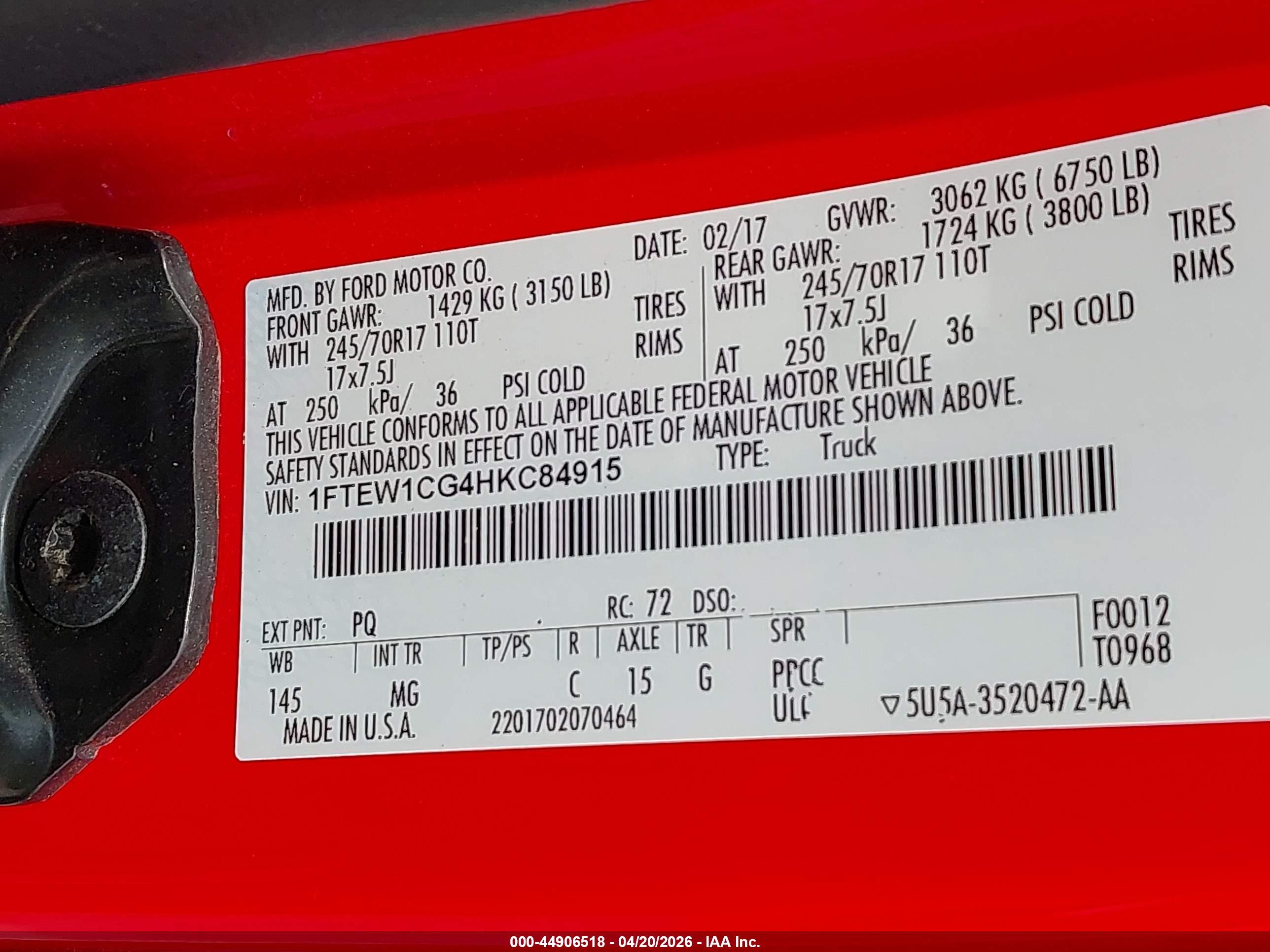 2017 Ford F-150 Xlt Red vin: 1FTEW1CG4HKC84915
