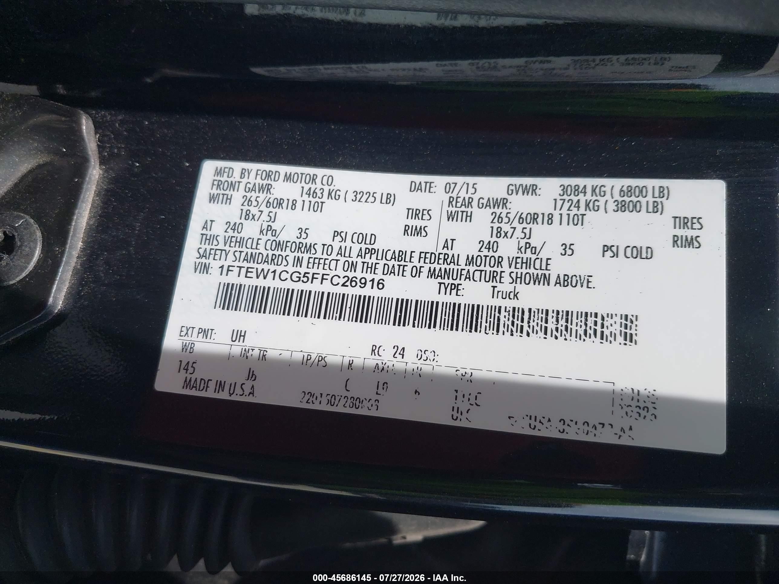 2015 Ford F-150 Xlt Black vin: 1FTEW1CG5FFC26916