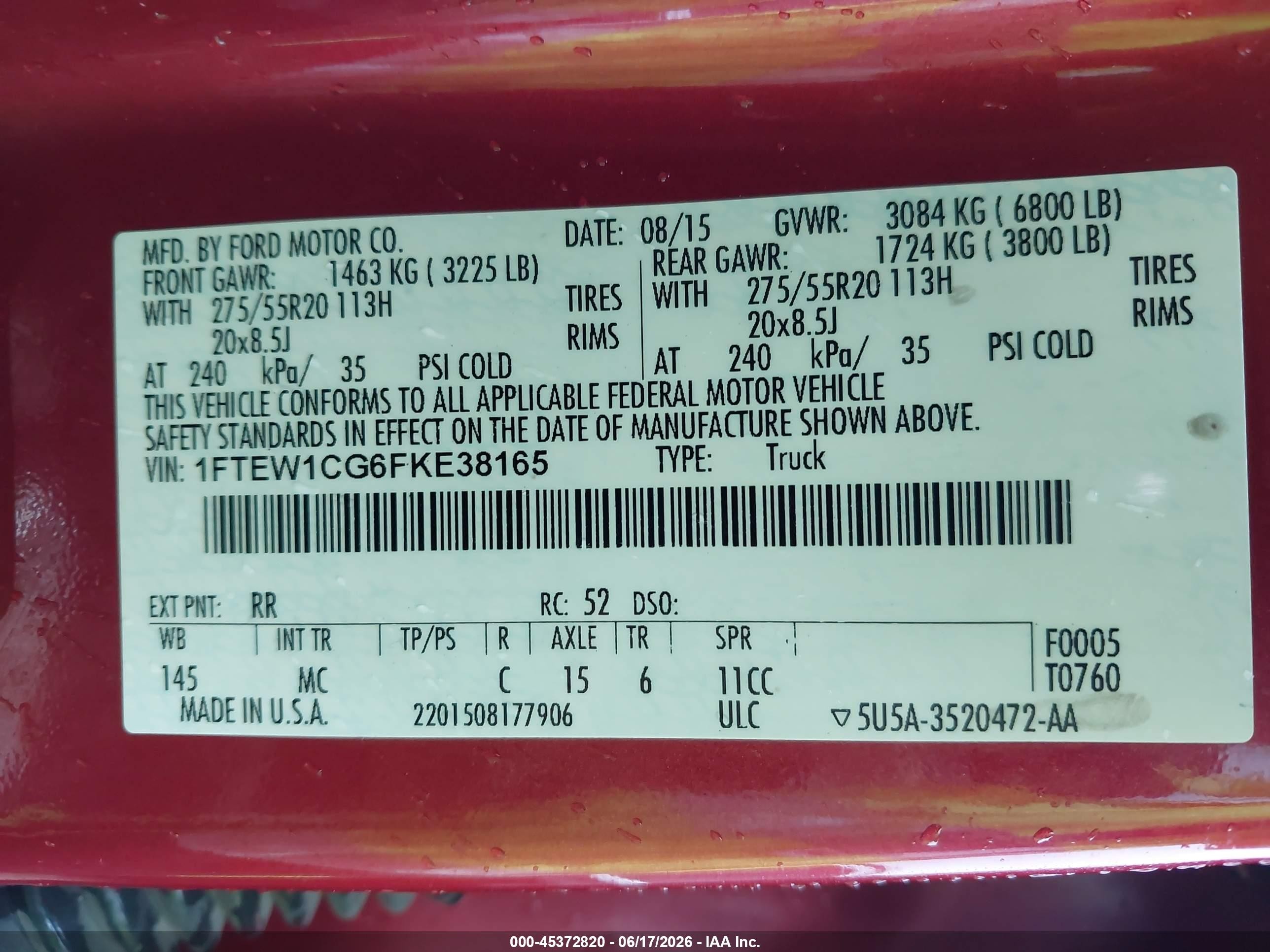 2015 Ford F-150 Xlt Red vin: 1FTEW1CG6FKE38165